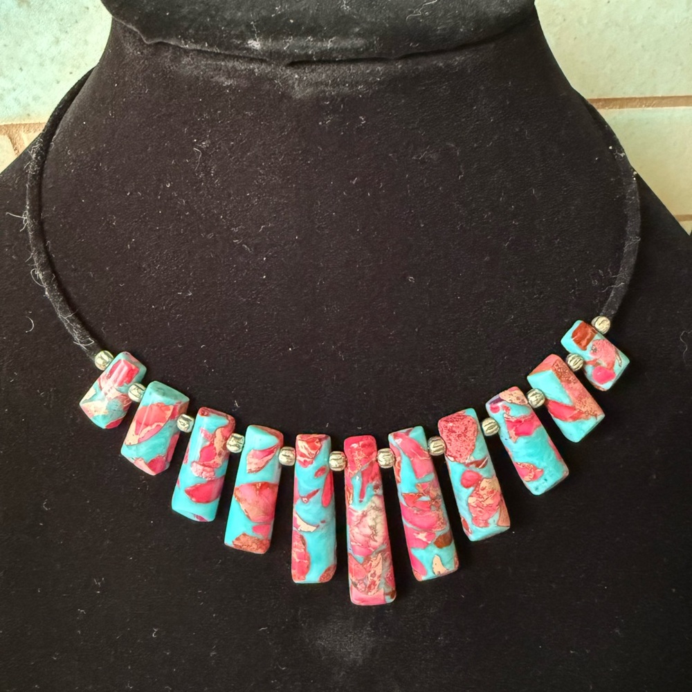 Pink and Blue Jasper Necklace